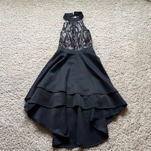 City Studio Black High-Low Lace Bodice Dress